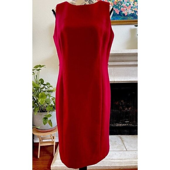 Talbots Dresses & Skirts - Talbots Red Sheath Dress Size 12P 100% Wool Knee Length Zip Up Back